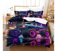 WXLWHR Housse De Couette Monster Truck Microfibre Douce Parure De Lit Impression 3D Rue Urbaine avec Fermeture Éclair & Taie d'oreiller pour Garçons, Adolescents Single（140x200cm）