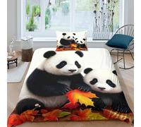 WXLWHR Housse De Couette Panda Mère et Petit Microfibre Ultra Doux Parure De Lit Imprimée Feuilles d'automne 3D avec Fermeture Éclair & Taie d'oreiller pour Adulte Enfant Single（135x200cm）