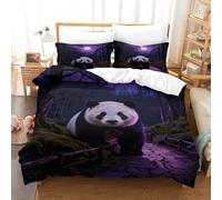 WXLWHR Housse De Couette Panda Microfibre Ultra Doux 3D Parure De Lit Imprimée Forêt au Clair de Lune avec Fermeture Éclair & Taies d'oreiller pour Garçons, Adolescents Super King（260x220cm）