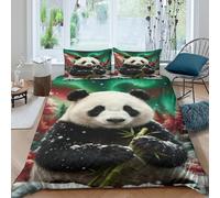 WXLWHR Housse De Couette Panda Microfibre Ultra Doux 3D Parure De Lit Imprimée Forêt Enneigée avec Fermeture Éclair & Taie d'oreiller pour Adultes Enfants Filles Double（200x200cm）