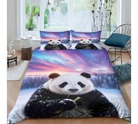 WXLWHR Housse De Couette Panda Microfibre Ultra Doux 3D Parure De Lit Imprimée Snowy Bois avec Fermeture Éclair & Taies d'oreiller pour Garçons, Adolescents King（220x240cm）