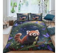 WXLWHR Housse De Couette Panda Roux Microfibre Parure De Lit Imprimée Papillon Jardin 3D avec Fermeture Éclair & Taie d'oreiller pour Adulte Enfant Double（200x200cm）