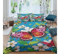 WXLWHR Housse De Couette Papillon Microfibre Douce Parure 3 Pièces À Motif Fleurs Papillons avec Fermeture Éclair & Taies d'oreiller pour Enfants Garçons Filles King（220x240cm）