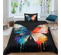 WXLWHR Housse De Couette Papillon Microfibre Parure De Lit 3D Papillon Multicolore avec Fermeture Éclair & Taies d'oreiller Cadeau Fête Anniversaire Single（135x200cm）