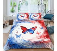 WXLWHR Housse De Couette Papillon Microfibre Parure De Lit 3D Rouge et Bleu avec Fermeture Éclair & Taie d'oreiller pour Enfant Fille Double（200x200cm）