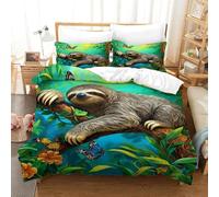 WXLWHR Housse De Couette Paresseux Microfibre Ultra Douce Parure De Lit Motif Papillon à Feuilles Vertes avec Taies D'oreillers Confortable Toute L'année Et Facile d'entretien Double（200x200cm）