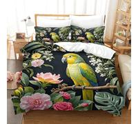 WXLWHR Housse De Couette Perroquet Feuille Verte Fleur 3D Imprimée - Parure Microfibre Fermeture Éclair Adolescents Single（140x200cm）
