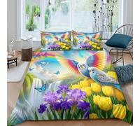 WXLWHR Housse De Couette Perroquet Microfibre Parure De Lit 3D Cascade Fleurie avec Fermeture Éclair & Taie d'oreiller pour Enfants Garçons Filles King（220x240cm）