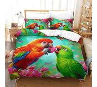 WXLWHR Housse De Couette Perroquet Orangé et Rouge Microfibre Parure De Lit 3D Perroquet Vert avec Fermeture Éclair & Taies d'oreiller pour Adultes Enfants Filles Single（140x200cm）