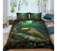 WXLWHR Housse De Couette Petit-Duc des Montagnes Microfibre 3D Parure De Lit Imprimée Forêt Tropicale Humide avec Fermeture Éclair & Taie d'oreiller pour Enfants Garçons Filles Double（200x200cm）