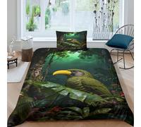 WXLWHR Housse De Couette Petit-Duc des Montagnes Microfibre 3D Parure De Lit Motif Forêt Tropicale Humide avec Fermeture Éclair & Taie d'oreiller pour Enfant Fille Single（135x200cm）