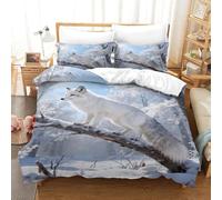 WXLWHR Housse De Couette Renard Arctique Microfibre 3D Parure De Lit Imprimée Cristaux de Givre avec Fermeture Éclair & Taie d'oreiller pour Garçons, Adolescents Single（140x200cm）