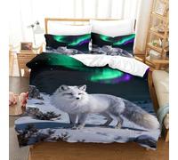 WXLWHR Housse De Couette Renard Arctique Microfibre 3D Parure De Lit Motif Aurora Champ de Neige avec Fermeture Éclair & Taie d'oreiller pour Enfants Garçons Filles Single（140x200cm）