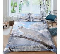 WXLWHR Housse De Couette Renard Arctique Microfibre 3D Parure De Lit Motif Cristaux de Givre avec Fermeture Éclair & Taie d'oreiller Cadeau Fête Anniversaire Double（200x200cm）