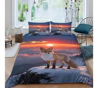 WXLWHR Housse De Couette Renard Arctique Microfibre 3D Parure De Lit Motif Lever de Soleil sur la Mer de Nuages avec Fermeture Éclair & Taie d'oreiller pour Enfant Fille King（220x240cm）
