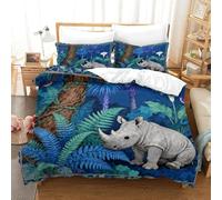 WXLWHR Housse De Couette Rhinocéros Microfibre Ultra Doux Parure De Lit Imprimée Fougères 3D avec Fermeture Éclair & Taie d'oreiller pour Enfants Garçons Filles Single(140x200cm)