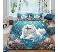 WXLWHR Housse De Couette Samoyède Microfibre Parure De Lit À Motif Corail Samoyède avec Fermeture Éclair & Taies d'oreiller pour Garçons, Adolescents King（220x240cm）