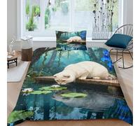 WXLWHR Housse De Couette Scottish Fold Microfibre Douce Parure De Lit Impression 3D Nénuphars d'Étang avec Fermeture Éclair & Taie d'oreiller Cadeau Fête Anniversaire Single（135x200cm）