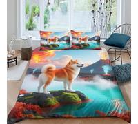 WXLWHR Housse De Couette Shiba Inu Microfibre Douce Parure De Lit Imprimé Volcan Source Chaude 3D avec Fermeture Éclair & Taie d'oreiller pour Garçons, Adolescents Double（200x200cm）