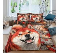 WXLWHR Housse De Couette Shiba Inu Microfibre Parure De Lit 3D Cour avec Fermeture Éclair & Taies d'oreiller pour Garçons, Adolescents Double（200x200cm）