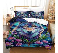 WXLWHR Housse De Couette Tête de Loup Fleur Papillon Impression 3D - Literie Microfibre Fermeture Éclair Enfants (Garçons/Filles) Double（200x200cm）