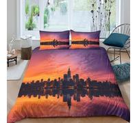 WXLWHR Housse De Couette Ville City Microfibre Ultra-Douce Parure De Lit Imprimé Crépuscule 3D avec Fermeture Éclair & Taies d'oreiller pour Enfant Fille King(220x240cm)