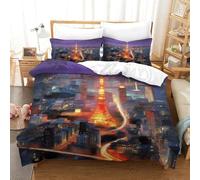 WXLWHR Housse De Couette Ville Microfibre Ultra-Douce Parure De Lit Imprimé Tour de Tokyo 3D avec Fermeture Éclair & Taies d'oreiller pour Enfants Garçons Filles Single(140x200cm)