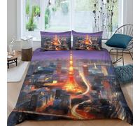 WXLWHR Housse De Couette Ville Microfibre Ultra-Douce Parure De Lit Imprimé Tour de Tokyo 3D avec Fermeture Éclair & Taies d'oreiller Cadeau Fête Anniversaire King(220x240cm)