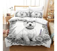WXLWHR Housse De Couette West Highland White Terrier Microfibre Ultra-Douce Parure De Lit 3D Fleurs avec Fermeture Éclair & Taie d'oreiller pour Adultes Enfants Filles Single（140x200cm）