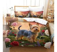 WXLWHR Housse De Couette Yorkshire Terrier Microfibre Parure De Lit Imprimé Roseraie 3D avec Fermeture Éclair & Taie d'oreiller pour Garçons, Adolescents Single（140x200cm）