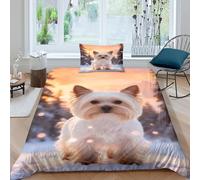 WXLWHR Housse De Couette Yorkshire Terrier Microfibre Ultra Doux 3D Parure De Lit Imprimé Snowy Bois avec Fermeture Éclair & Taies d'oreiller pour Garçons, Adolescents Single（135x200cm）