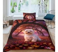 WXLWHR Housse De Couette Yorkshire Terrier Microfibre Ultra Doux 3D Parure De Lit Imprimée Fallen Feuilles Path avec Fermeture Éclair & Taie d'oreiller pour Adultes Enfants Filles Single（135x200cm）