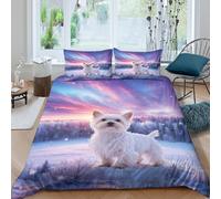WXLWHR Housse De Couette Yorkshire Terrier Microfibre Ultra Doux 3D Parure De Lit Imprimée Nuages Champ de Neige avec Fermeture Éclair & Taie d'oreiller pour Garçons, Adolescents Double（200x200cm）