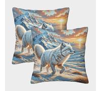 WXLWHR Housse De Coussin Arctic Renard Lot De 2, Course Neige Renard Arctique Taies Coussin Polyester Lavables en Machine pour Lit Chambre Salon Canapé Chaise Voiture 50x50cm