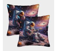 WXLWHR Housse De Coussin Astronaute Lot De 2, Polyester Doux Housse De Coussin De Canapé, Taie d'oreiller De Canapé, pour Sofa Canapé Chambre Chaise, 45x45cm