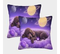 WXLWHR Housse De Coussin Caniche sous Nuages Violets 2er Set, Taie d'oreiller Motif Polyester, Fermeture Éclair Invisible, pour Chambre, Canapé, Lit, Home Décor 50x50cm