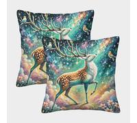 WXLWHR Housse De Coussin Cerf Lot De 2, Nébuleuse Cerf Taies De Coussin Polyester Déhoussables pour Canapé Salon Chambre Chaise Lit Jardin 40x40cm