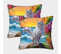 WXLWHR Housse De Coussin Chat Chartreux Lot De 2, Polyester Doux Housse De Coussin pour Canapé, Taies D'oreillers Décoratives, pour Canapé Salon Chambre Chaise, 40x40cm