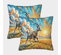 WXLWHR Housse De Coussin Chèvre Lot De 2, Champ Blé Chèvre Taies Coussin Polyester Déhoussables pour Canapé Salon Chambre Chaise Jardin 40x40cm