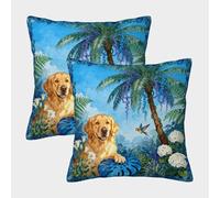 WXLWHR Housse De Coussin Golden Retriever Lot De 2, Polyester Doux Housse De Coussin De Canapé, Taie d'oreiller Décorative Lavable, pour Canapé Salon Chambre Chaise Lit, 45x45cm