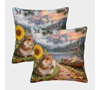 WXLWHR Housse De Coussin Hamster Européen Lot De 2, Polyester Doux Housse De Coussin De Canapé, Taies d'oreiller Carrées pour Canapé Chambre Décoration, 40x40cm