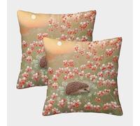 WXLWHR Housse De Coussin Hérisson Lot De 2, Hérisson Fleurs Sauvages Taies Coussin Polyester Lavables en Machine pour Chambre, Canapé, Chaise, Lit,Jardin 40x40cm