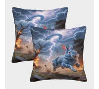 WXLWHR Housse De Coussin Lapin Éclair de Dragon 2er Set, Taie d'oreiller Polyester À Motif, Fermeture Éclair Invisible, pour Sofa, Canapé, Chambre, Chaise, Domicile, Home Décor 50x50cm