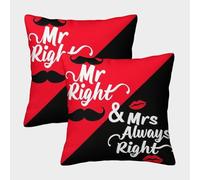 WXLWHR Housse De Coussin Monsieur Madame Lot De 2, Microfibre Douce Housse De Coussin pour Canapé, Taie d'oreiller De Canapé, pour Canapé Salon Chambre Chaise, 45x45cm