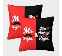 WXLWHR Housse De Coussin Monsieur Madame Lot De 2, Microfibre Douce Housse De Coussin pour Canapé, Taie d'oreiller De Canapé, pour Lit Chambre Salon Canapé Chaise Voiture, 50x50cm