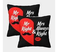 WXLWHR Housse De Coussin Monsieur Madame Lot De 2, Microfibre Douce Housse De Coussin pour Canapé, Taie d'oreiller De Canapé, pour Canapé Salon Chambre Chaise, 50x50cm
