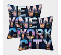 WXLWHR Housse De Coussin New York Lot De 2, Microfibre Douce Housse De Coussin Imprimée, Taie d'oreiller De Canapé, pour Canapé, Lit, Voiture, 40x40cm