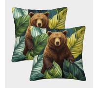 WXLWHR Housse De Coussin Ours Brun Lot De 2, Polyester Doux Housse De Coussin De Canapé, Taies d'oreiller Carrées pour Canapé Salon Chambre Chaise Lit, 50x50cm