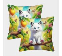 WXLWHR Housse De Coussin Renard Arctique Lot De 2, Polyester Doux Housse De Coussin De Canapé, Taie d'oreiller Décorative Lavable, pour Chambre, Canapé, Chaise, Lit, 50x50cm