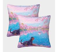 WXLWHR Housse De Coussin Rottweiler sous cerisiers en Fleurs 2er Set, Taie d'oreiller Polyester Au Motif, Fermeture Éclair Invisible, pour Canapé, Salon, Chambre, Maison Décoration 45x45cm